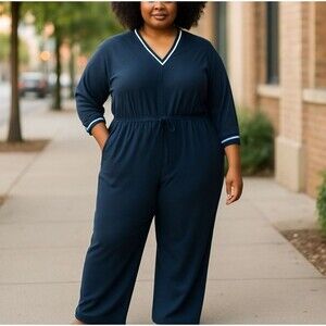 Ralph Lauren navy jumpsuit drawl string waist one piece nautical preppy size 14